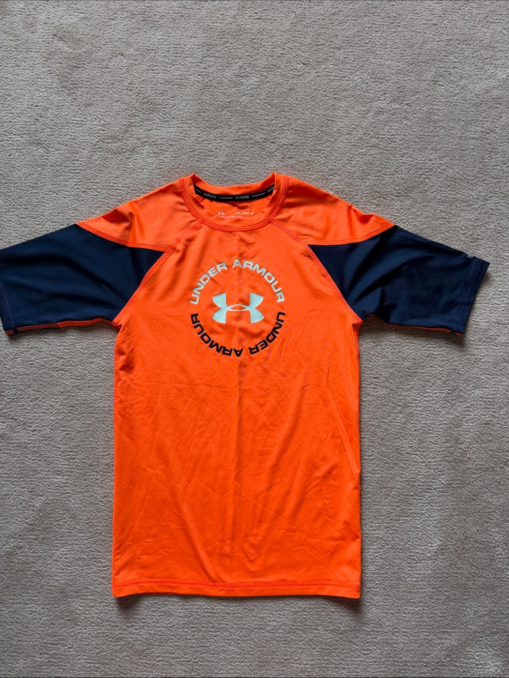 Under Armour Orange Swim Tee with Navy Raglan Sleeves